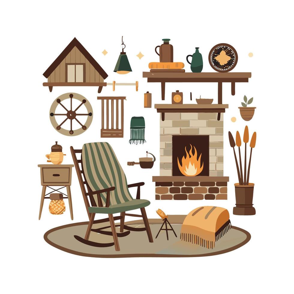Stylish Icons for Fresh Rustic Farmhouse Interiors vector