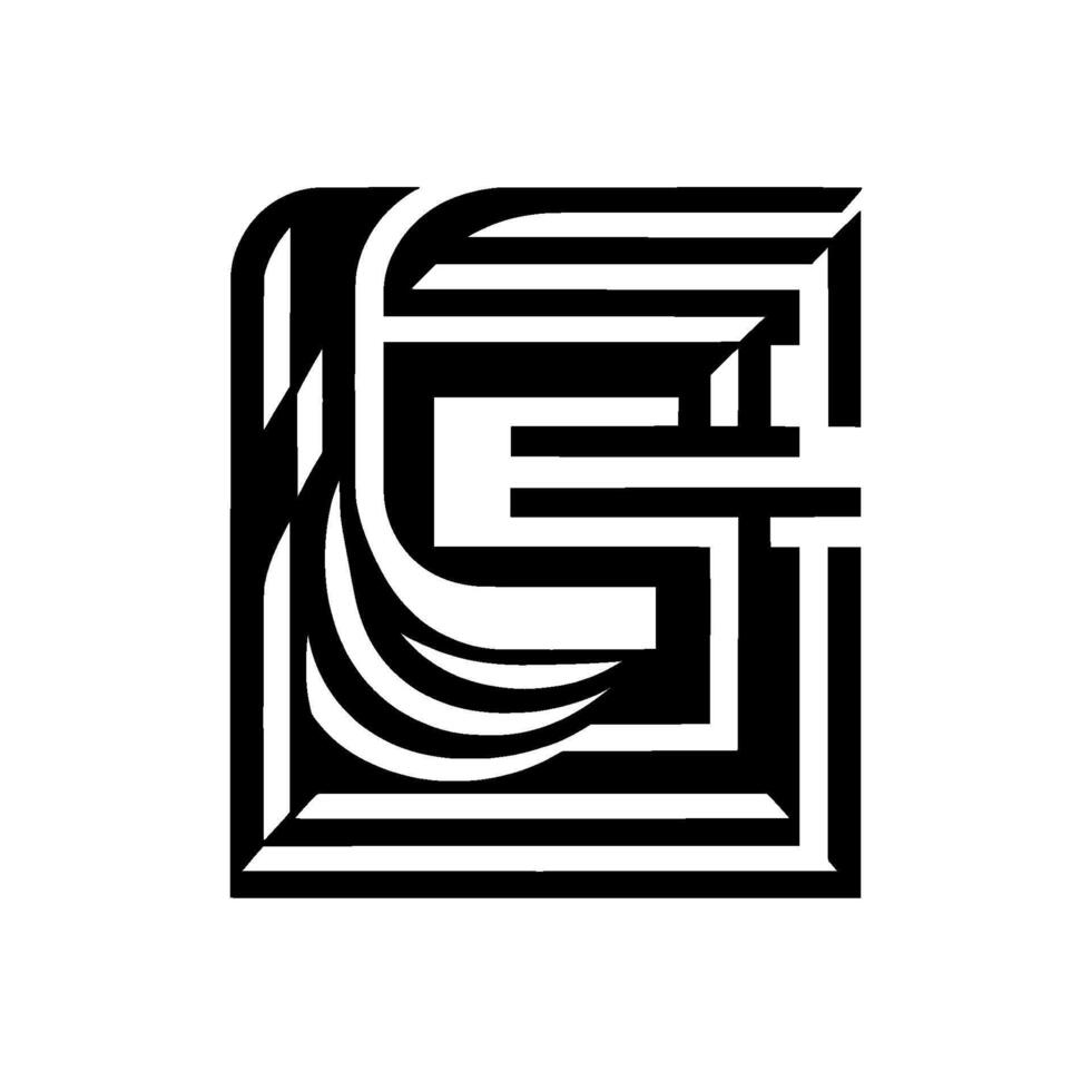 Abstract featuring a stylized G letter, black and white with a modern geometric style. vector
