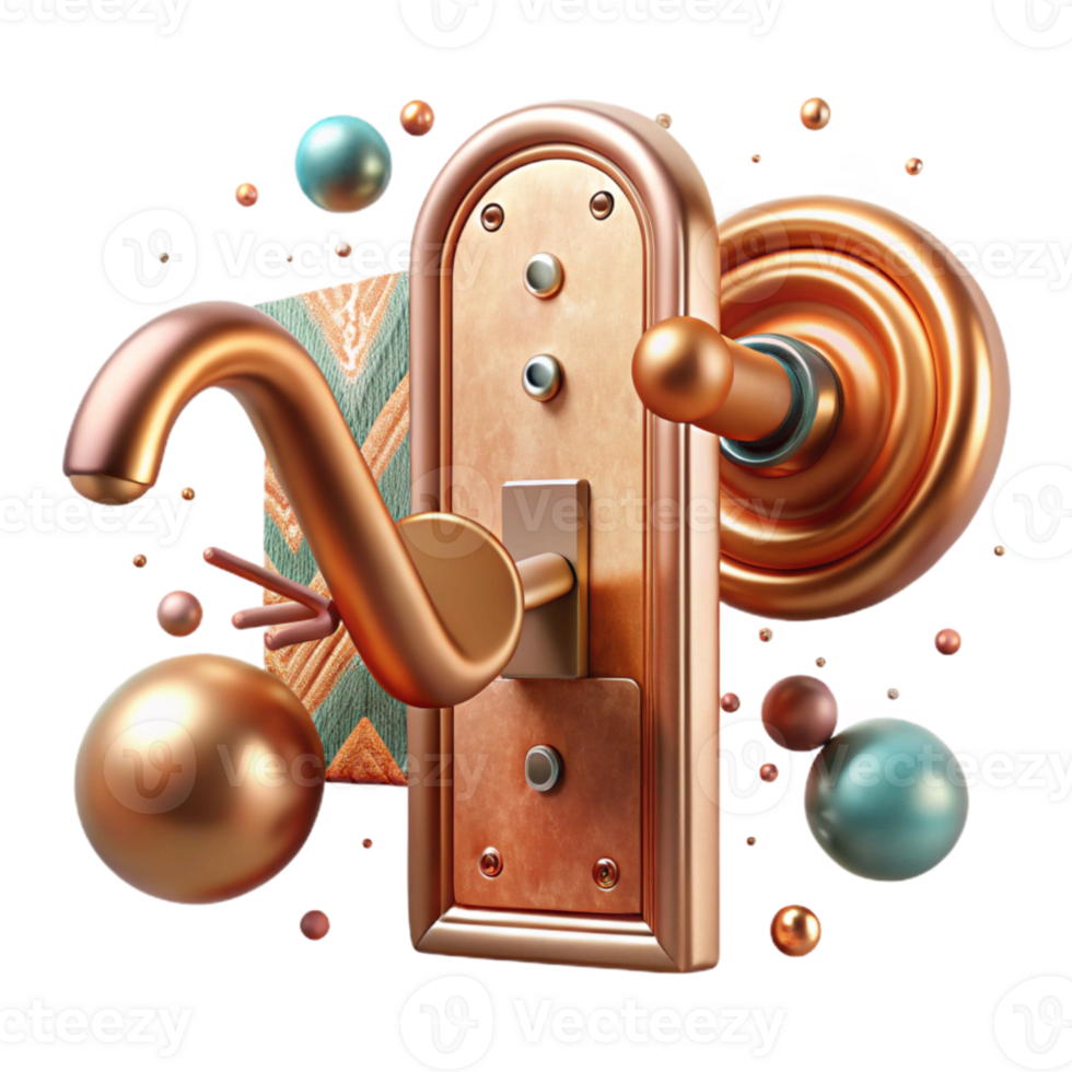 dramatic abstract Copper Door Handle Antique Patina Isolated for Restoration Projects detailed png