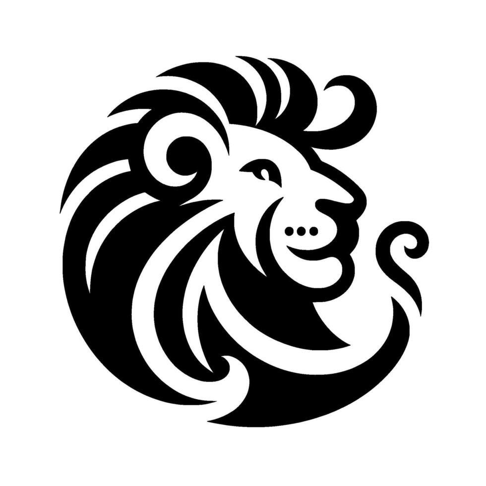 A stylized, symmetrical, and minimalist black and white lion head , evoking strength, royalty, and bold . vector