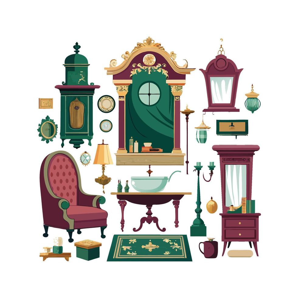 Charming Icons for Interior Victorian Elements vector