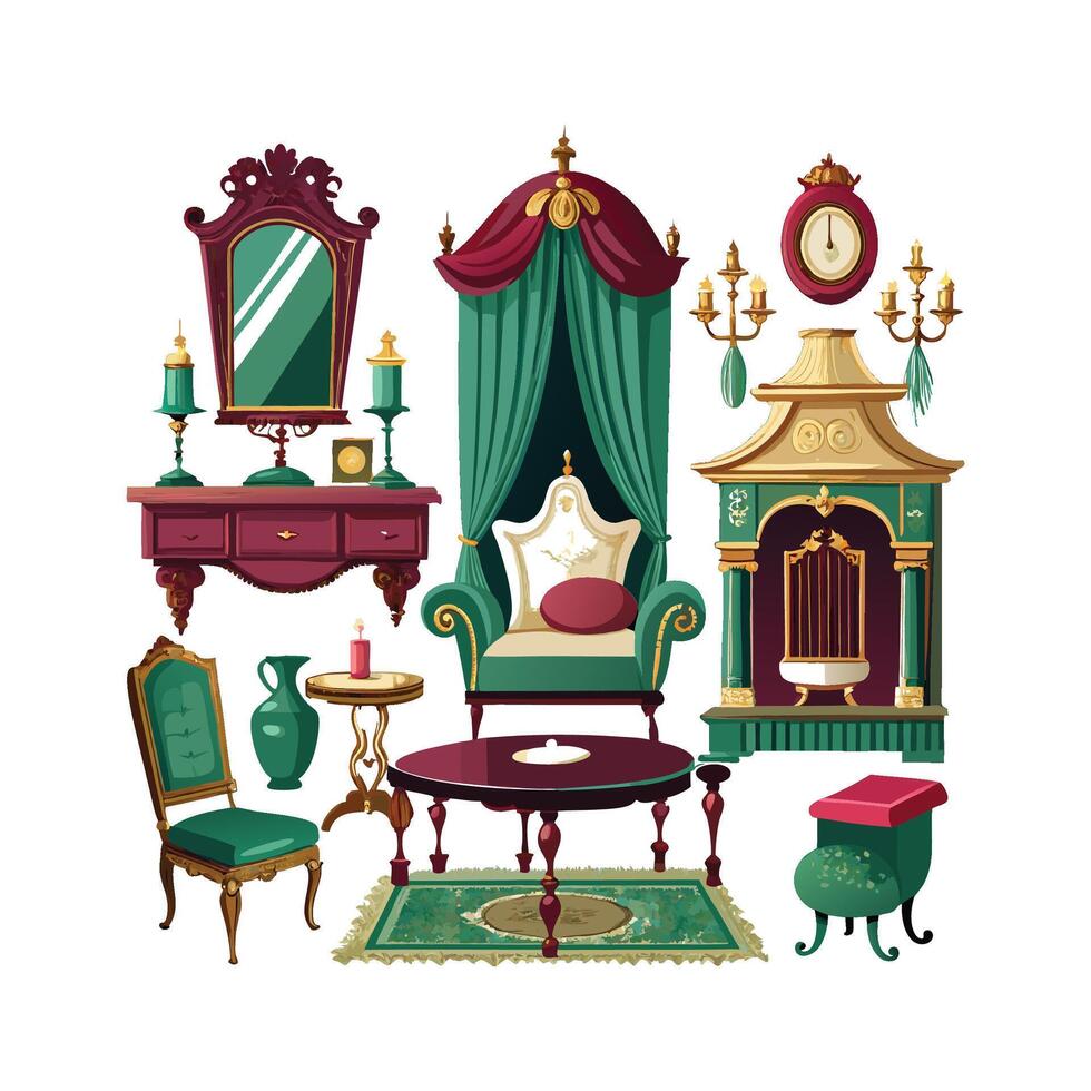 Stylish Icons for Victorian Interior Design vector