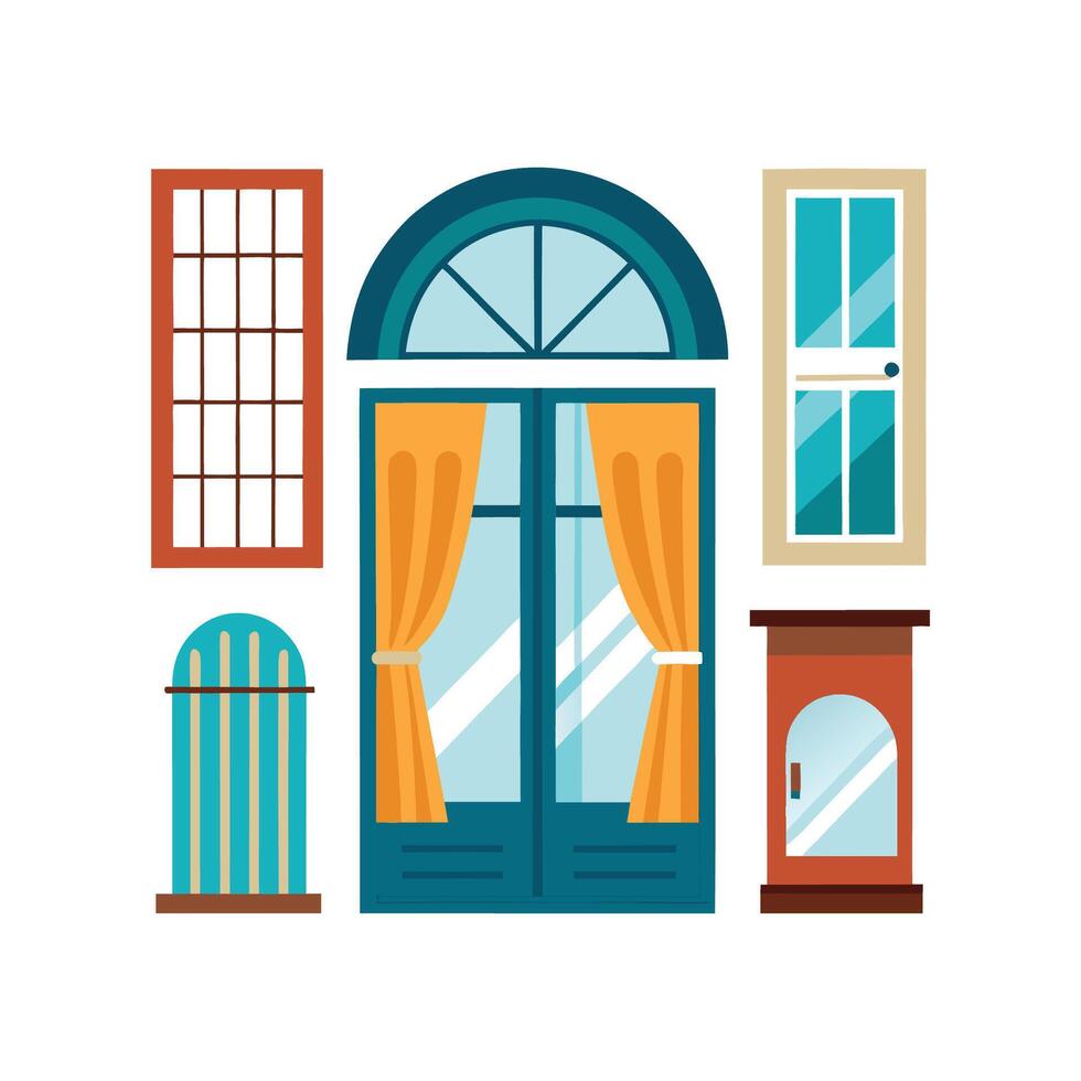 Stylish Icons for Contemporary Windows and Door Features vector