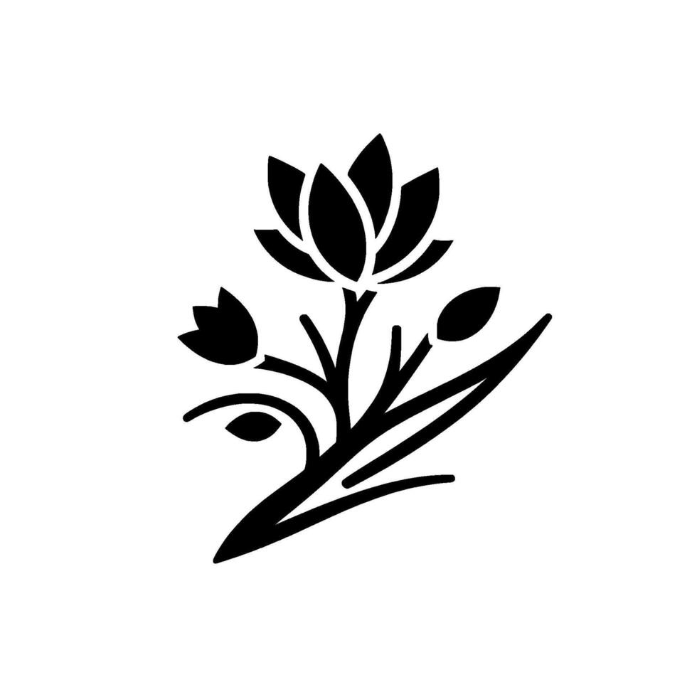 Minimalist Black and White Floral Illustration Stylized Lotus Blossom with Buds and Leaves on a White Background. vector