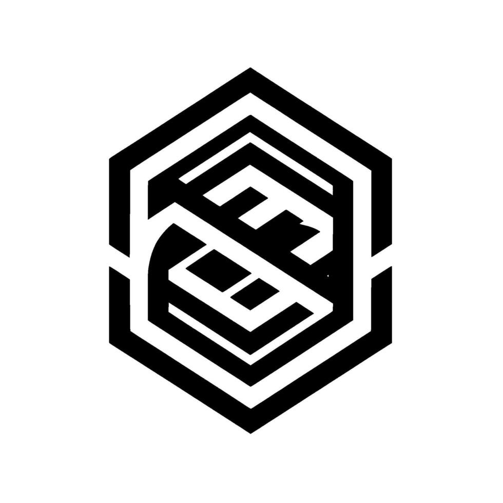Geometric Black White Hexagonal Featuring Interlocking Abstract Lettering with Modern and Minimalist on White Background. vector