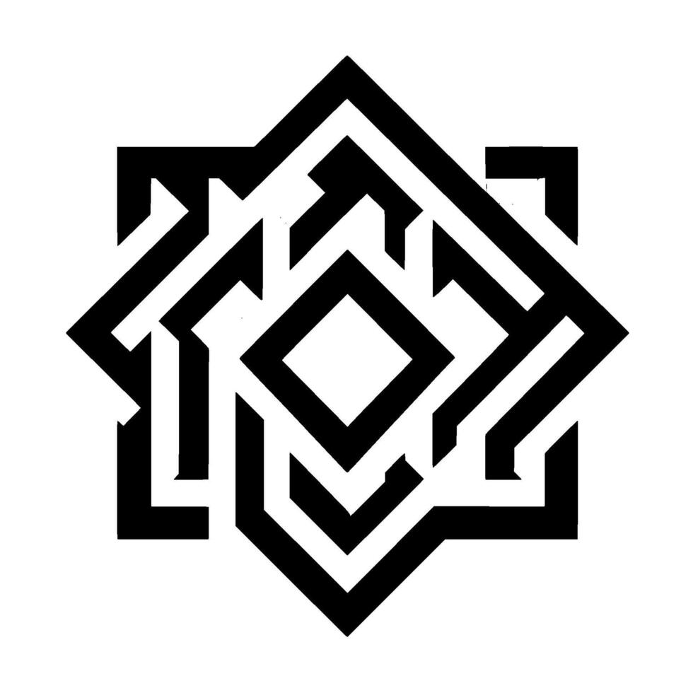 Complex Geometric Starburst Pattern in Black and White with Interlocking Shapes and Subtle Gray Shadowing on White Background vector