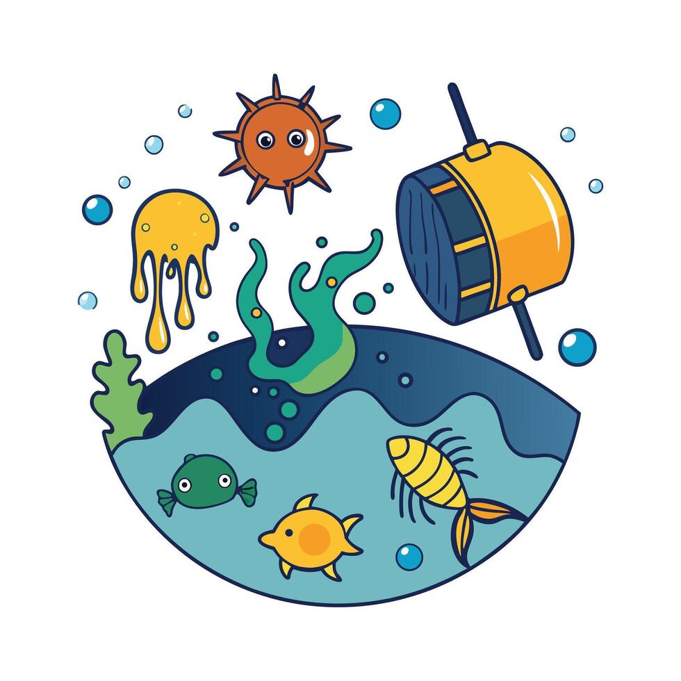 Bacteria Digesting Oil Spills Illustrated in Marine Life vector