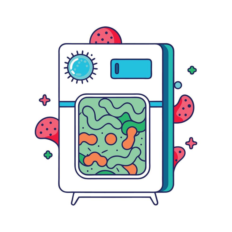Bacteria Growing on Forgotten Leftovers in Fridge vector