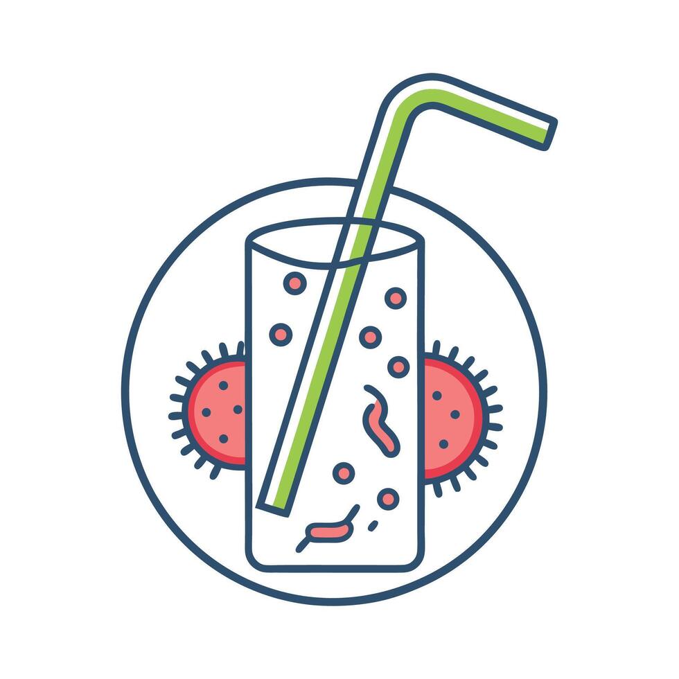 Illustration of Bacteria in Contaminated Drinking Straws vector