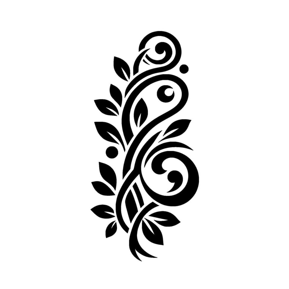 Elegant Black and White Floral Ornament Detailed, symmetrical with leaves, swirls and dots. A modern, minimalist look. vector