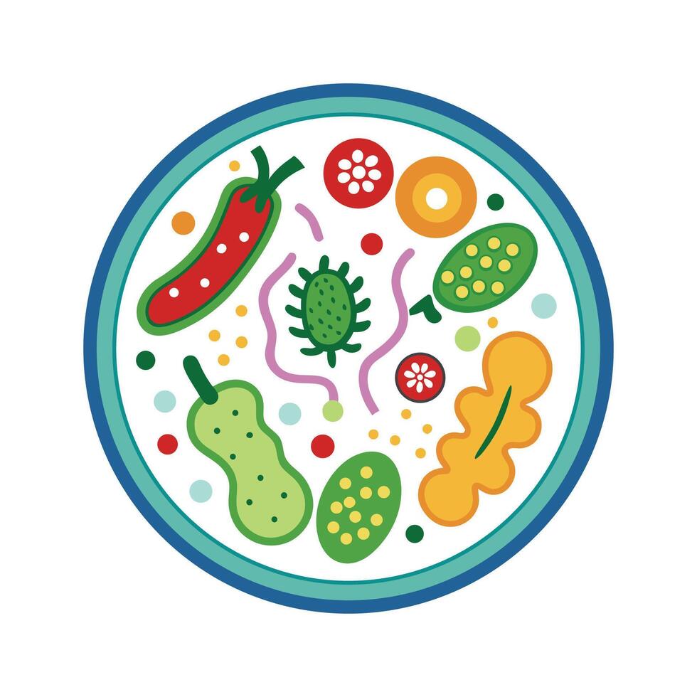 Bacteria in Expired Frozen Vegetables Illustrated vector
