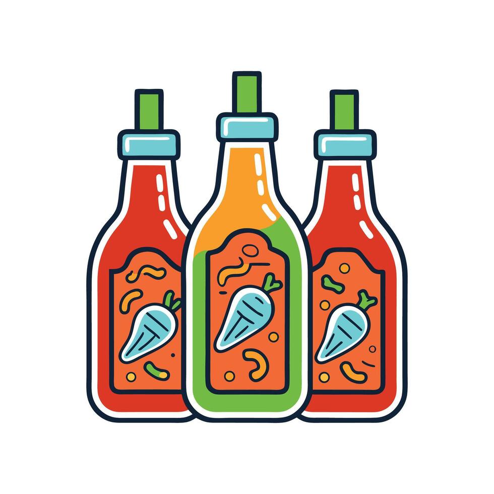 Illustration of Bacteria in Expired Hot Sauce Bottles vector