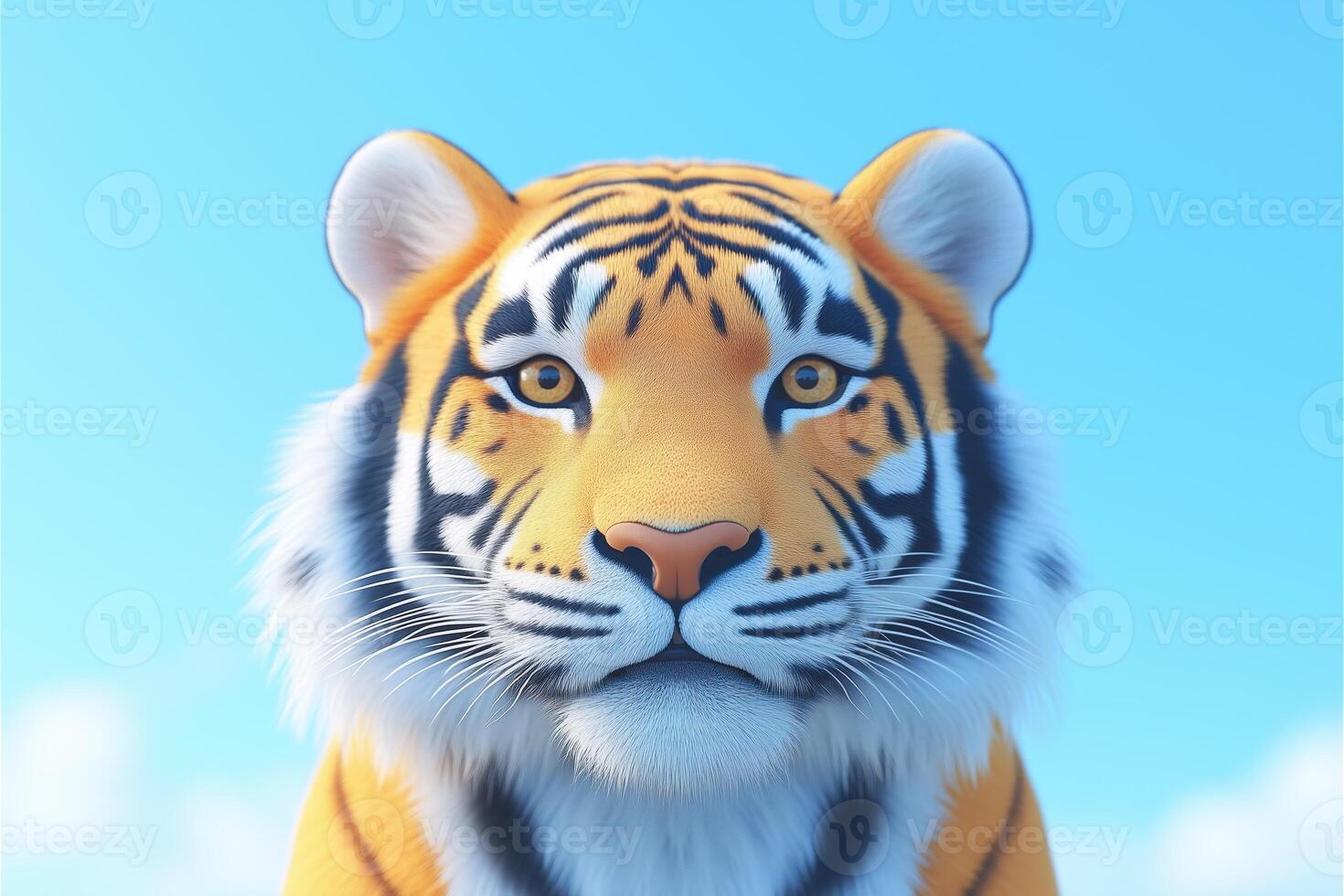 A 3d tiger with a blue sky background photo