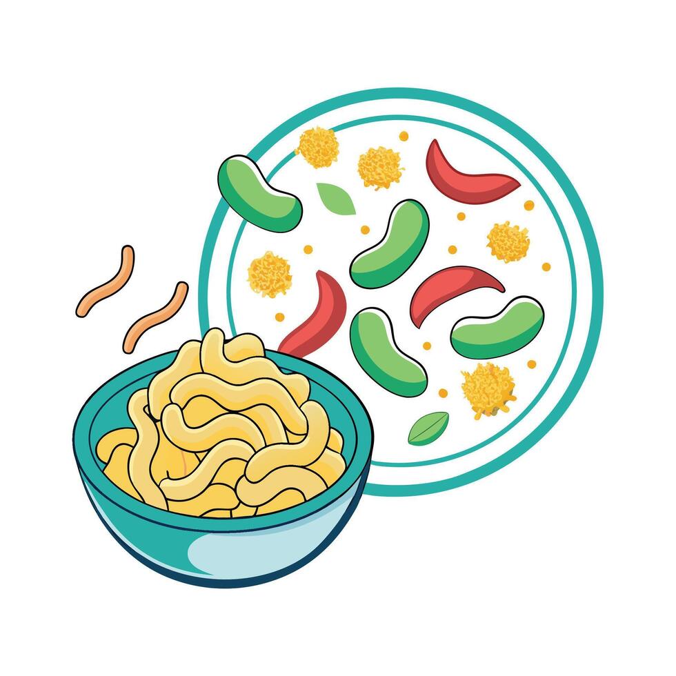Illustration of Bacteria in Leftover Pasta and Rice vector