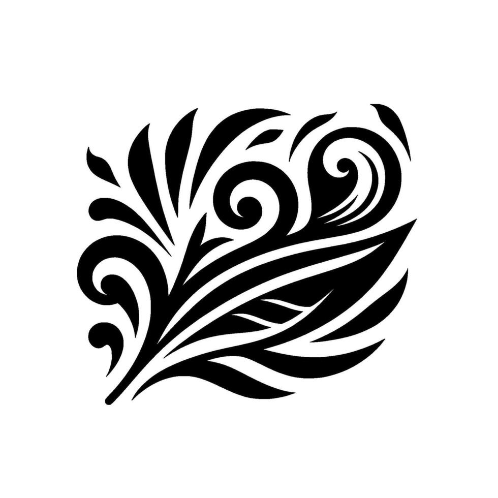 Intricate Black and White Floral Featuring Swirls, Leaves and Ornamentation on a Blank Background. vector