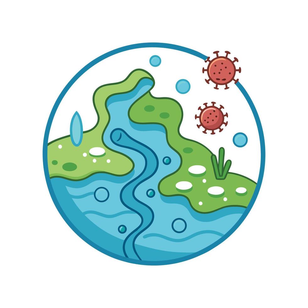 Bacteria in Polluted River Water Illustrated vector
