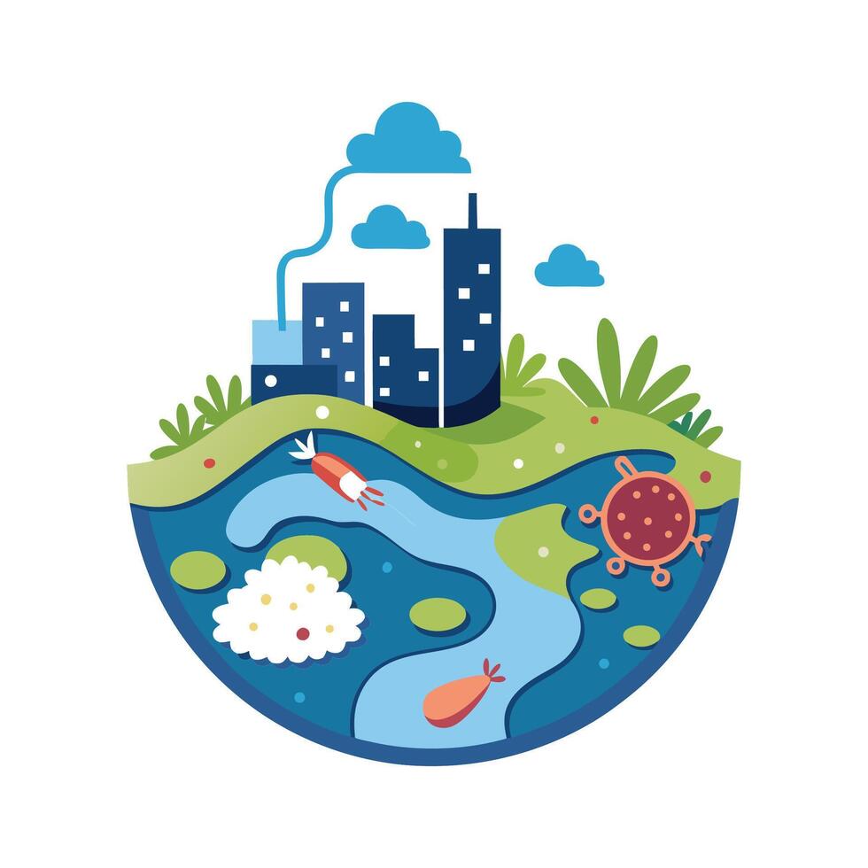 Bacterial Contamination in Polluted Riverbanks vector