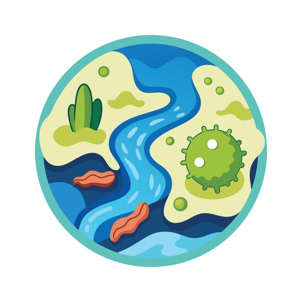 Illustration of Bacteria in Polluted River Water vector
