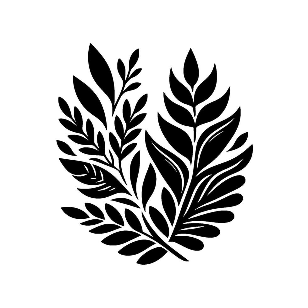 Symmetrical Black White Botanical Serene Composition of Leafy Sprigs, Minimalist, and Modern Aesthetic. vector