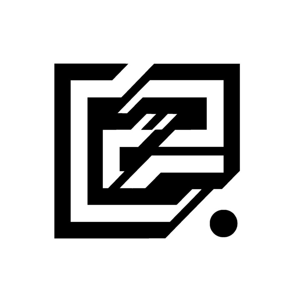 Abstract geometric in black and white featuring a nested square with stylized inner shapes and a small circle element. vector