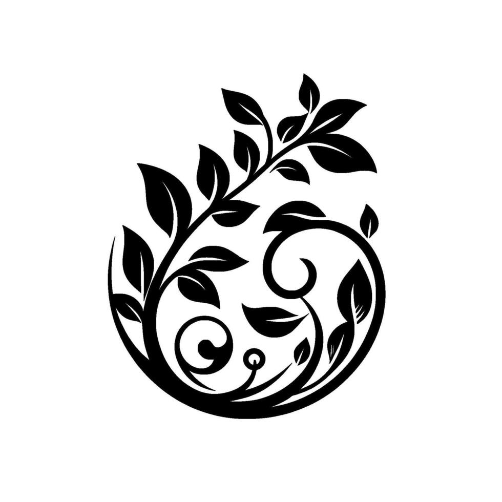Elegant Black and White Floral Emblem Intricate Leaf Forming a Circular Composition, Evoking Nature, Classic and Modern Aesthetic. vector