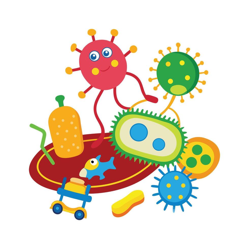 Bacterial Contamination on Left Outdoors Childrens Toys vector