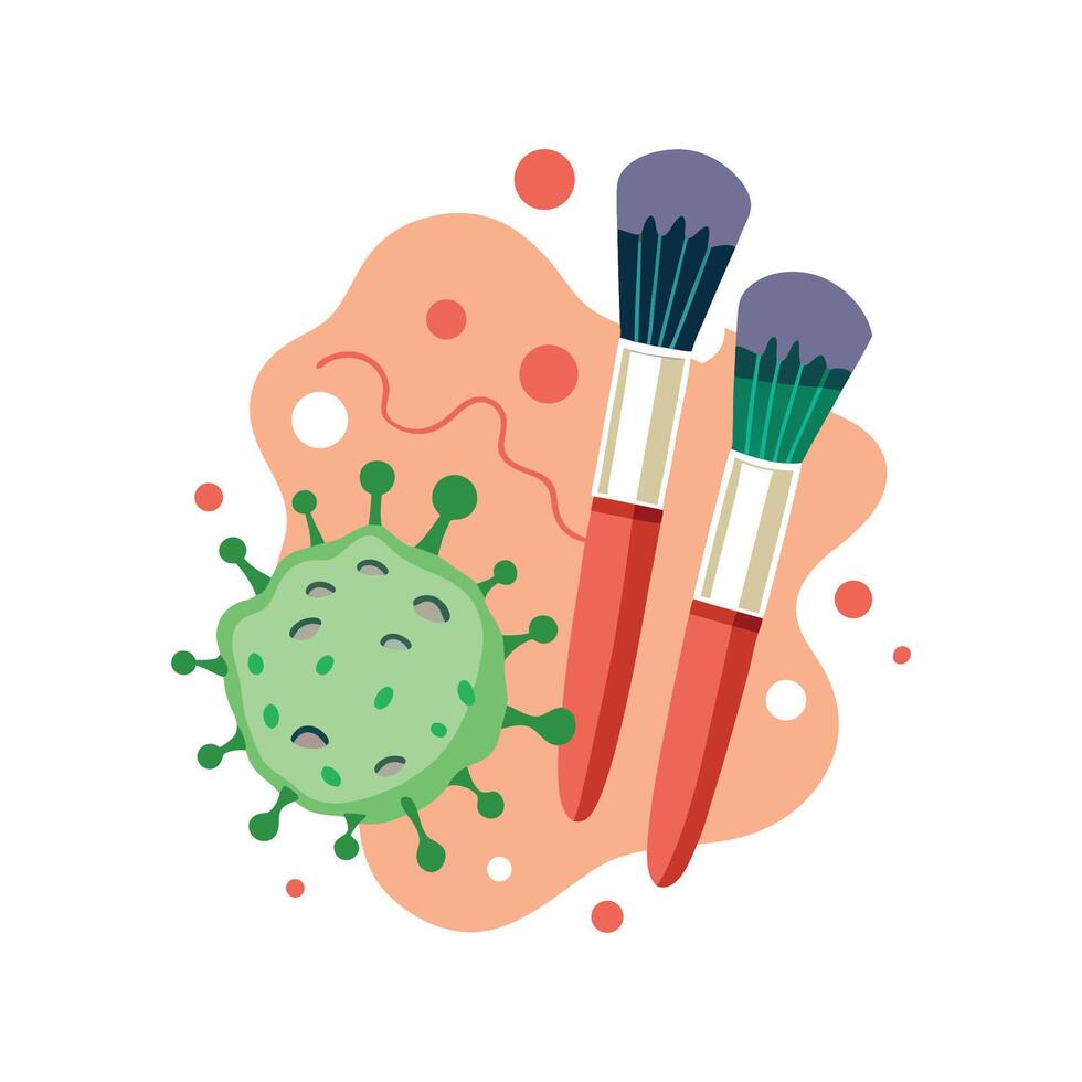 Presence of Bacteria on Unwashed Makeup Brushes vector
