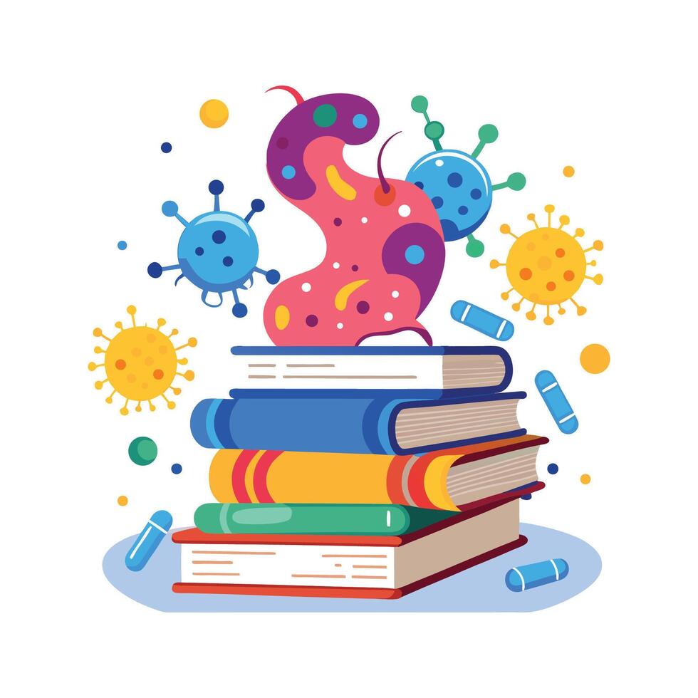 Exploring Bacterial Life on Public Library Books vector