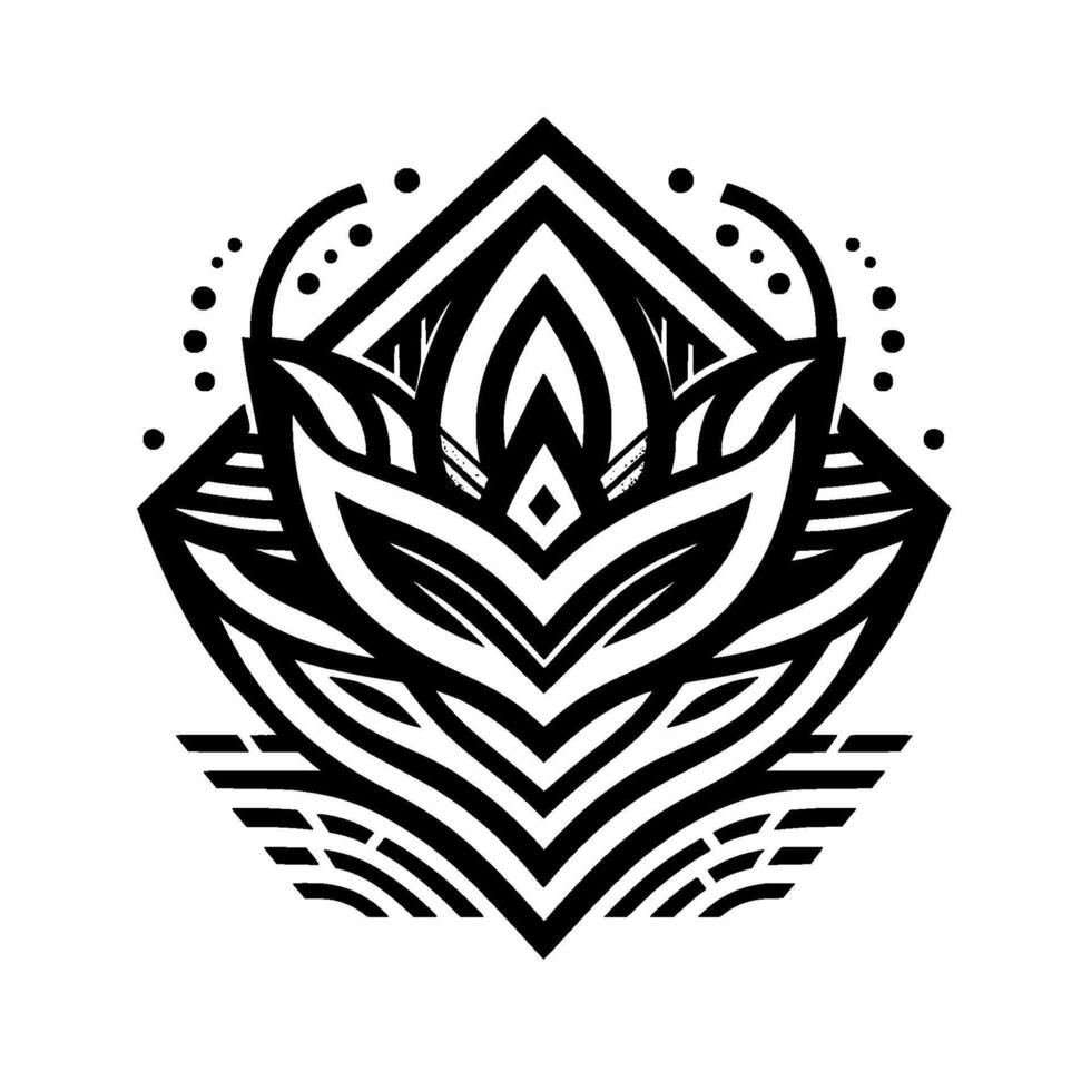Geometric Black White Mandala Intricate FloralInspired with Layered Lines, Dots, and DiamondShaped Center, Creating a Symmetrical and Ornamental Pattern. vector