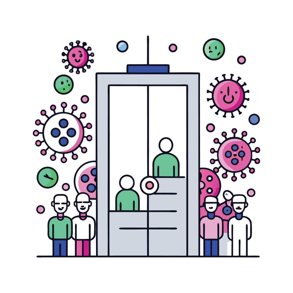 Presence of Bacteria Spreading in Crowded Elevators vector