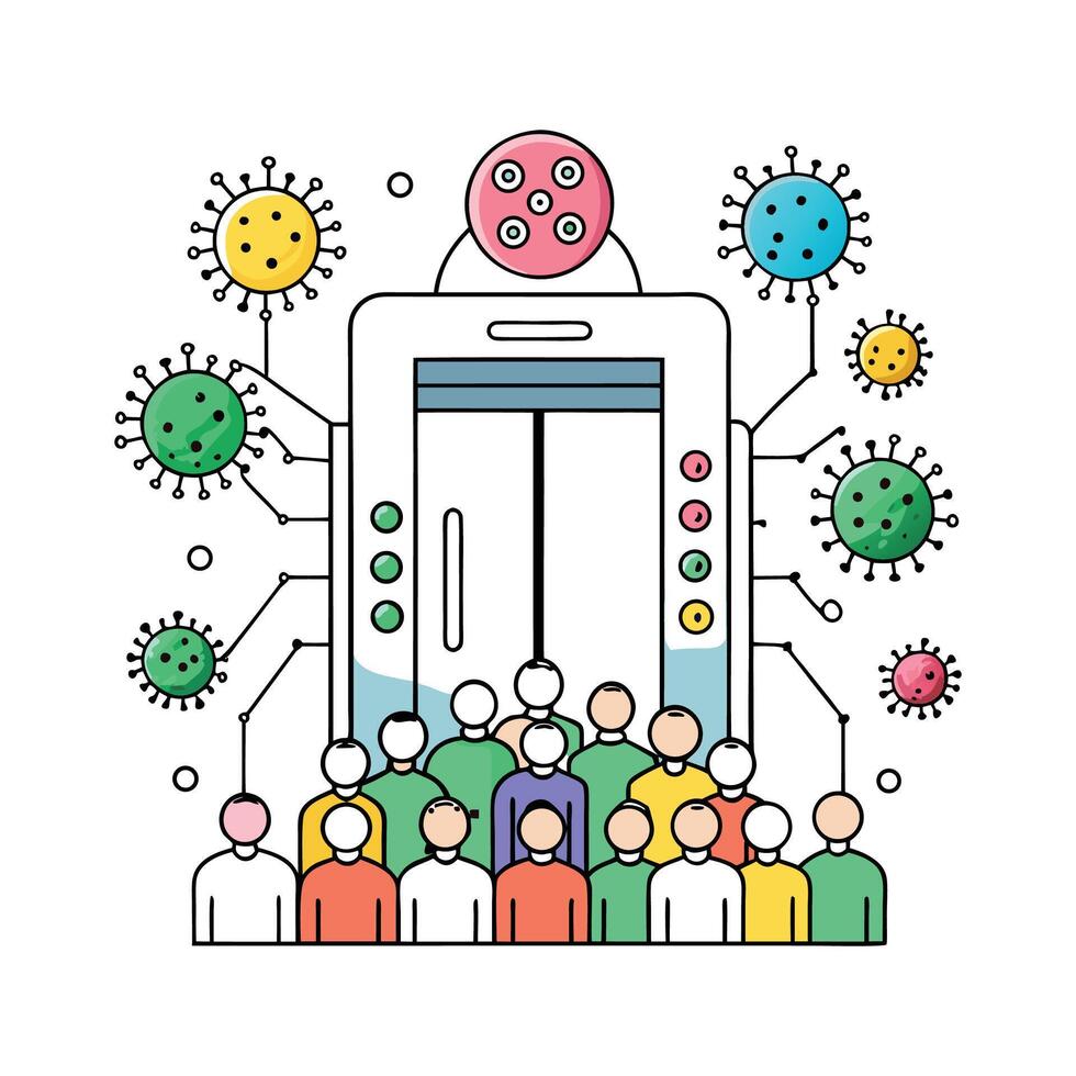 Exploring Bacterial Life in Crowded Elevators vector