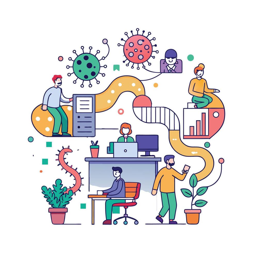 Exploring Bacterial Life in Crowded Office Workspaces vector