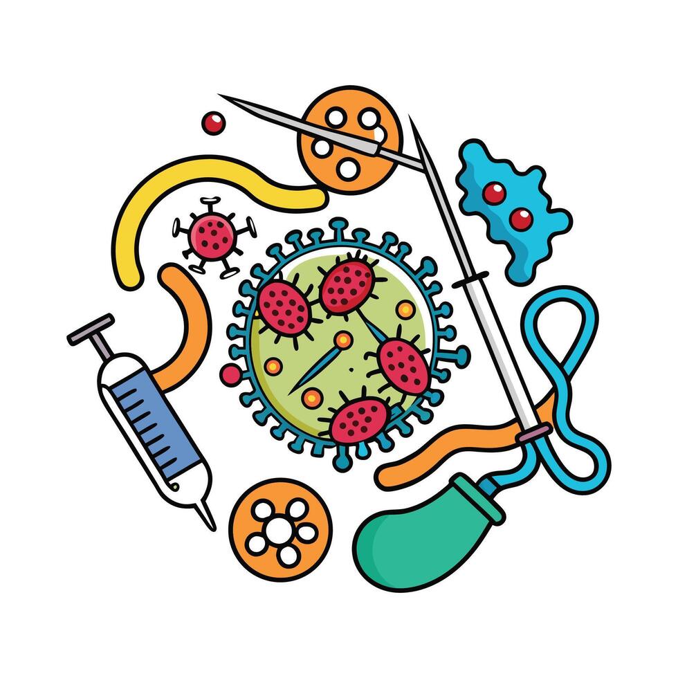 Exploring Bacterial Life on Contaminated Surgical Tools vector