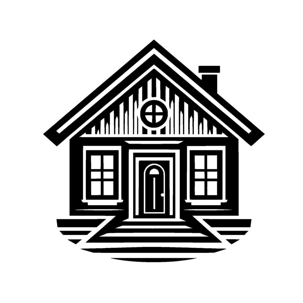 A Stylized, Black and White House Illustration Depicting Home, Hearth, and Modern Architectural Simplicity. vector