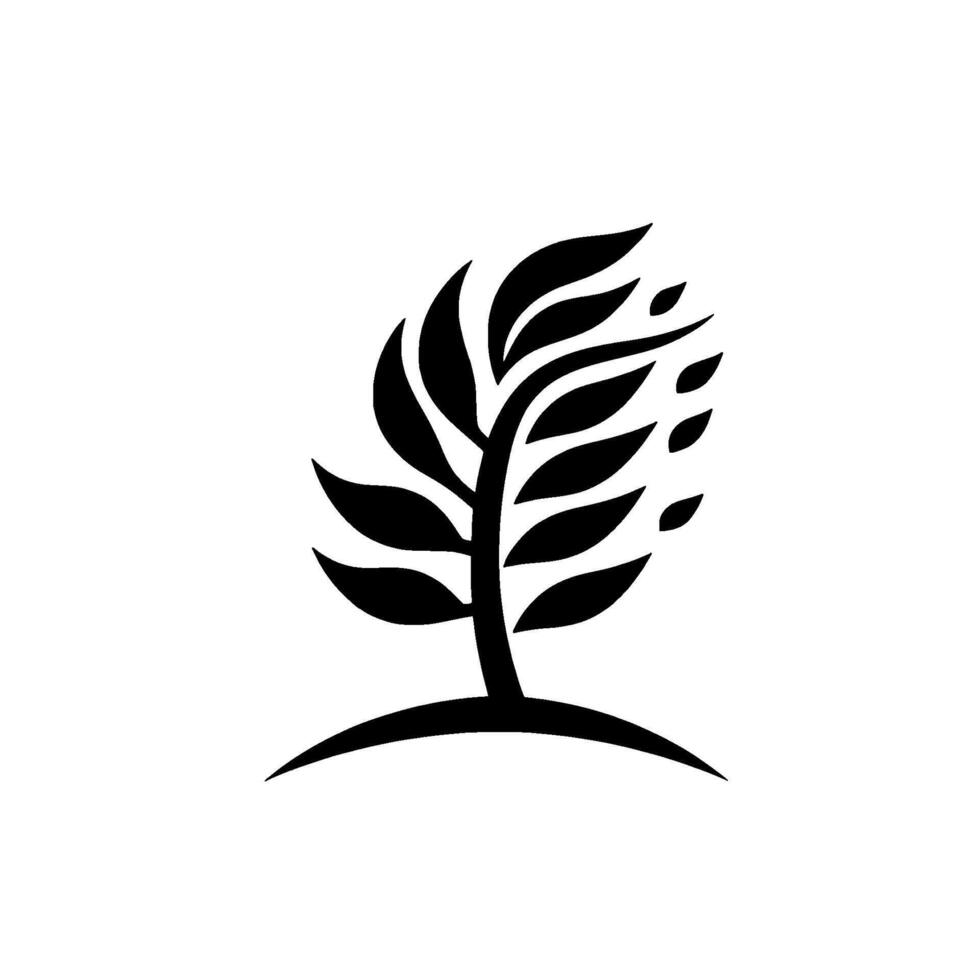 Bold Black Stylized Tree Silhouette on White Background, Symbolizing Growth and Natural Beauty. vector