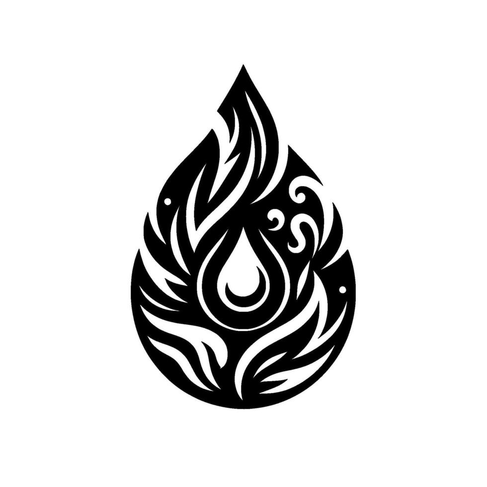 Black and white stylized teardrop, with intricate organic patterns filling the droplet shape, centered on a white background. vector