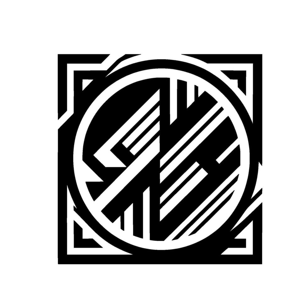Geometric Abstraction A Black and White, Circular and Angular within a Square Frame with Sharp Lines, High Contrast and Impact. vector