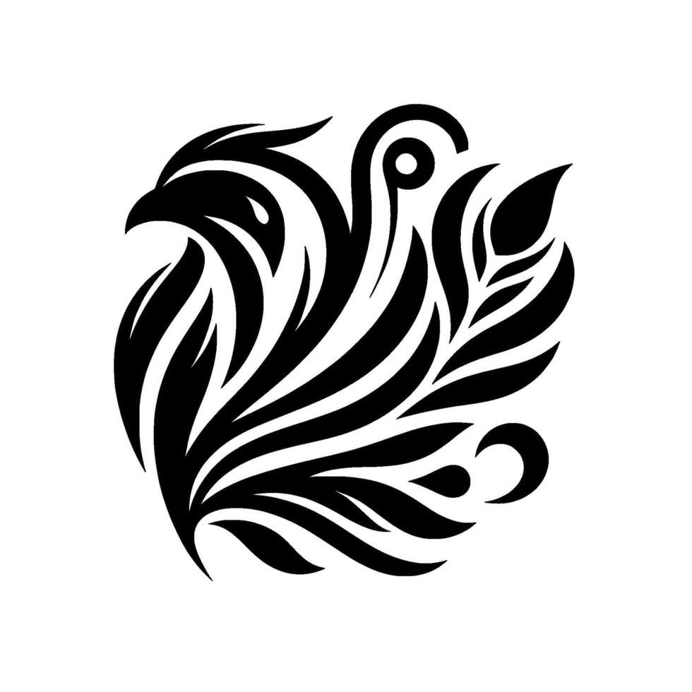 A stylized, symmetrical black and white featuring a majestic bird of prey, depicted in a semiabstract, tribal art style. vector