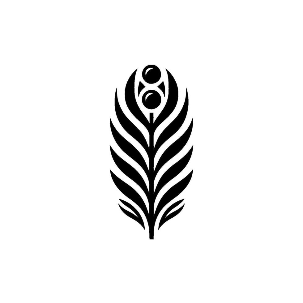Minimalist Black and White Illustration of a Stylized Feather or Leaf Motif with Spherical Details on a Blank White Background. vector