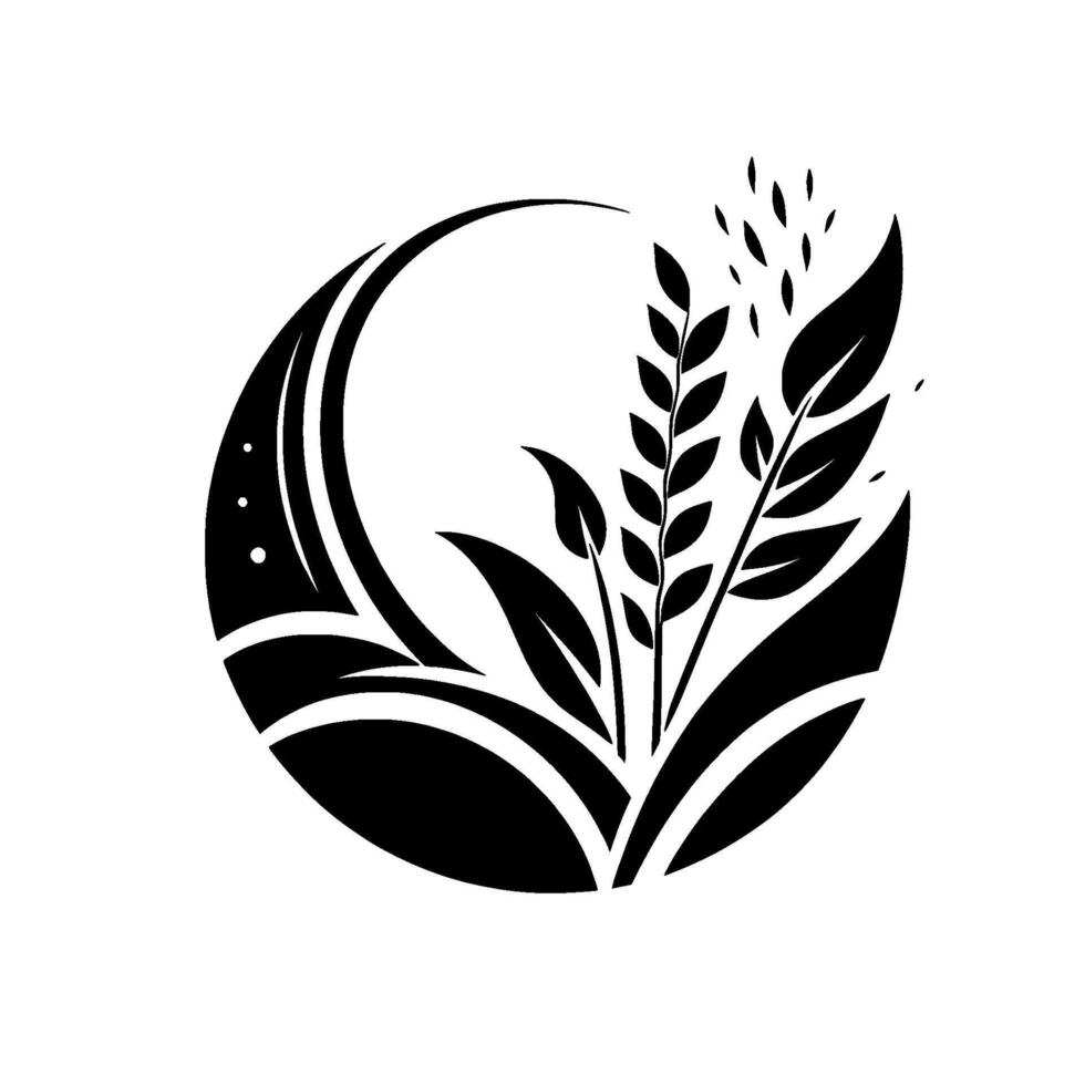 Elegant Black and White Circular Composition of Wheat Stalks and Leaves, Minimalist for Branding and Natureinspired Logos. vector