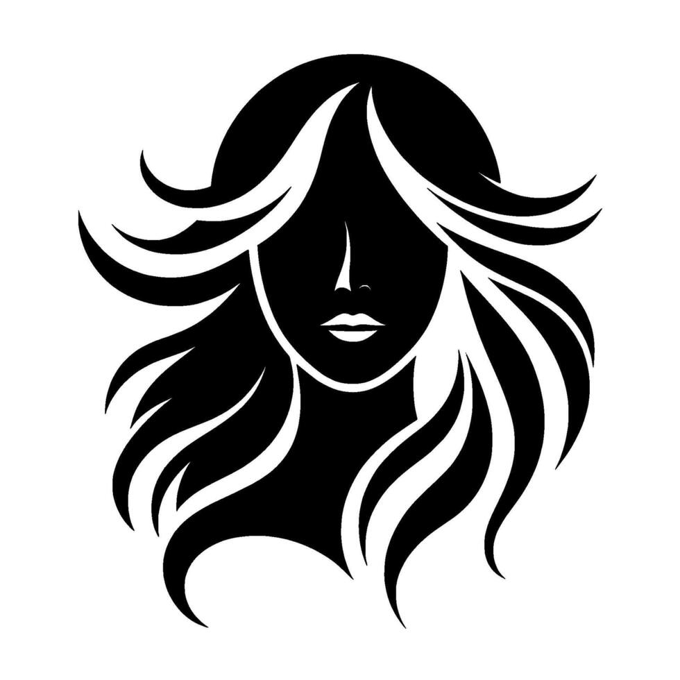 Silhouetted woman with flowing hair and delicate facial features in stark black and white, artistic . vector