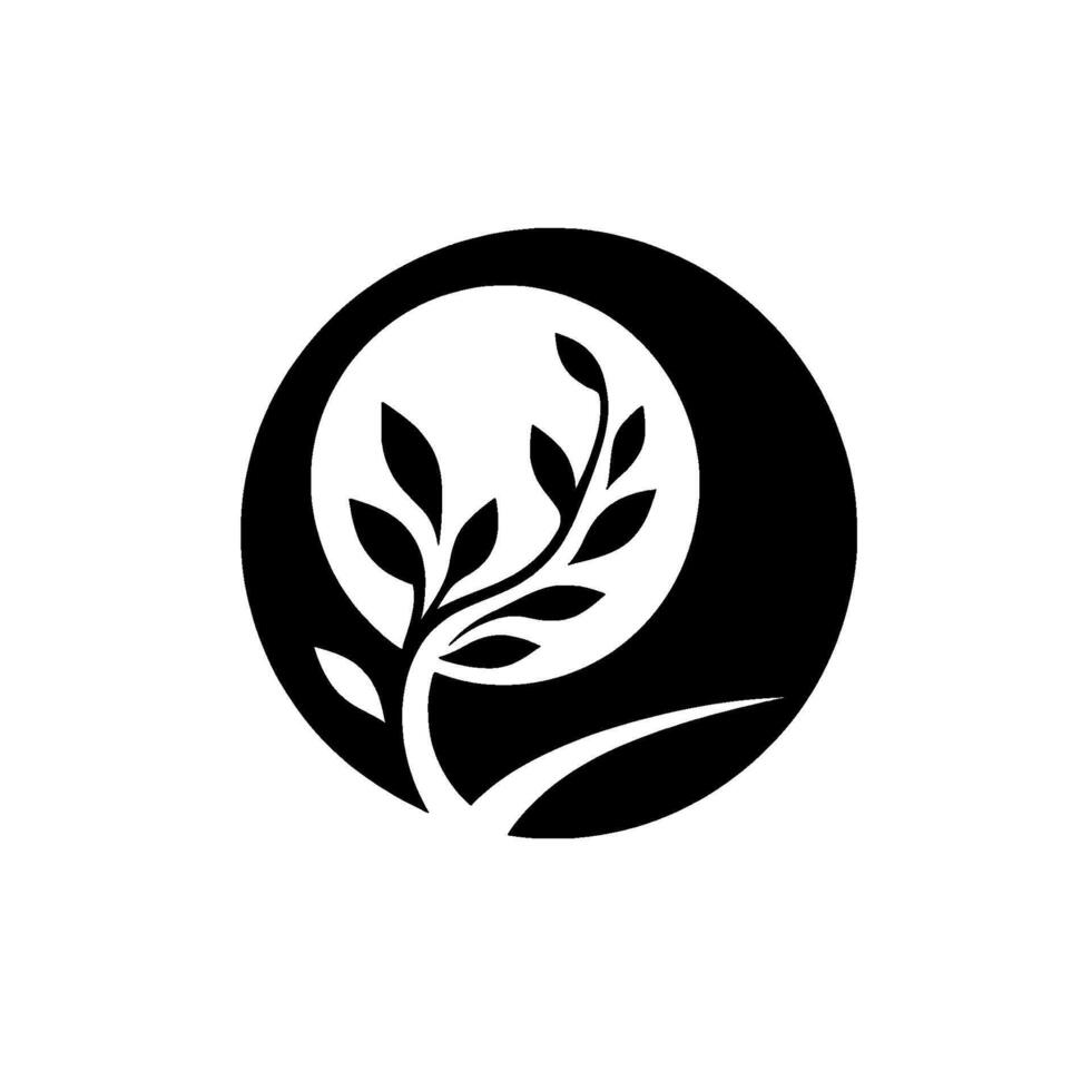 Minimalist black and white featuring a stylized tree within a circle, conveying nature and growth. vector