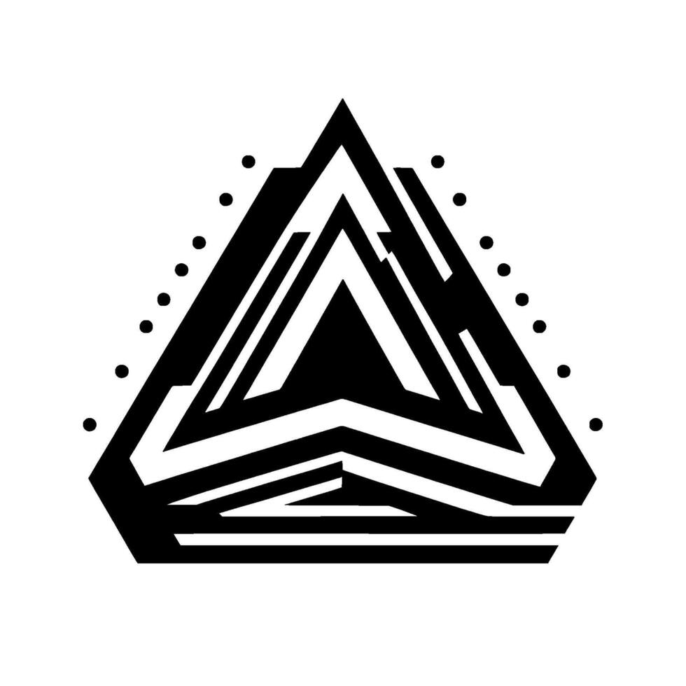 Geometric Black and White Abstract Triangle with Internal Chevron Pattern and Peripheral Dot Accents. vector