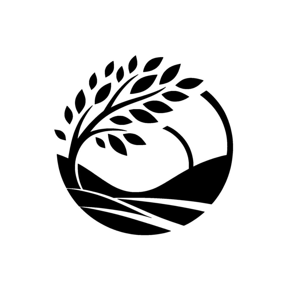 Symbolic monochrome natureinspired a tree with stylized leaves in a circular frame, representing landscape and environment. vector