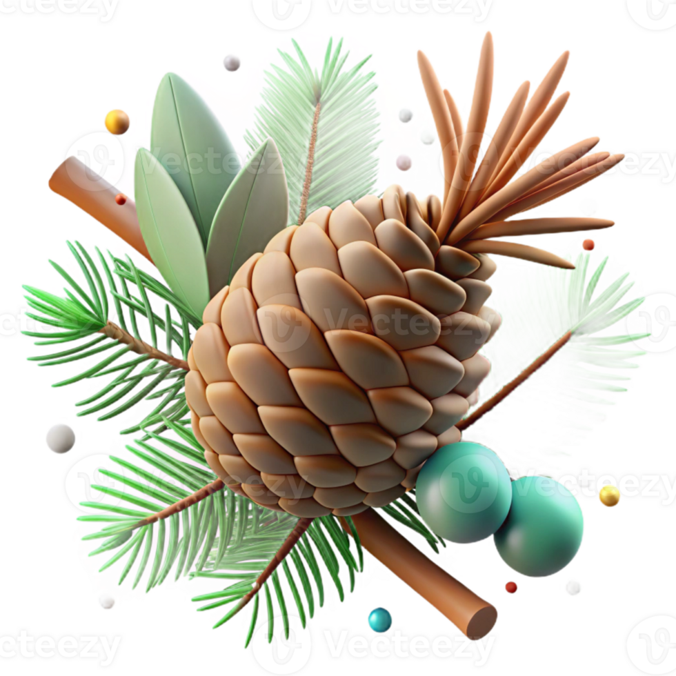 vibrant rustic Pine Cone Branch Needles Green Texture Cutout Nature high quality png