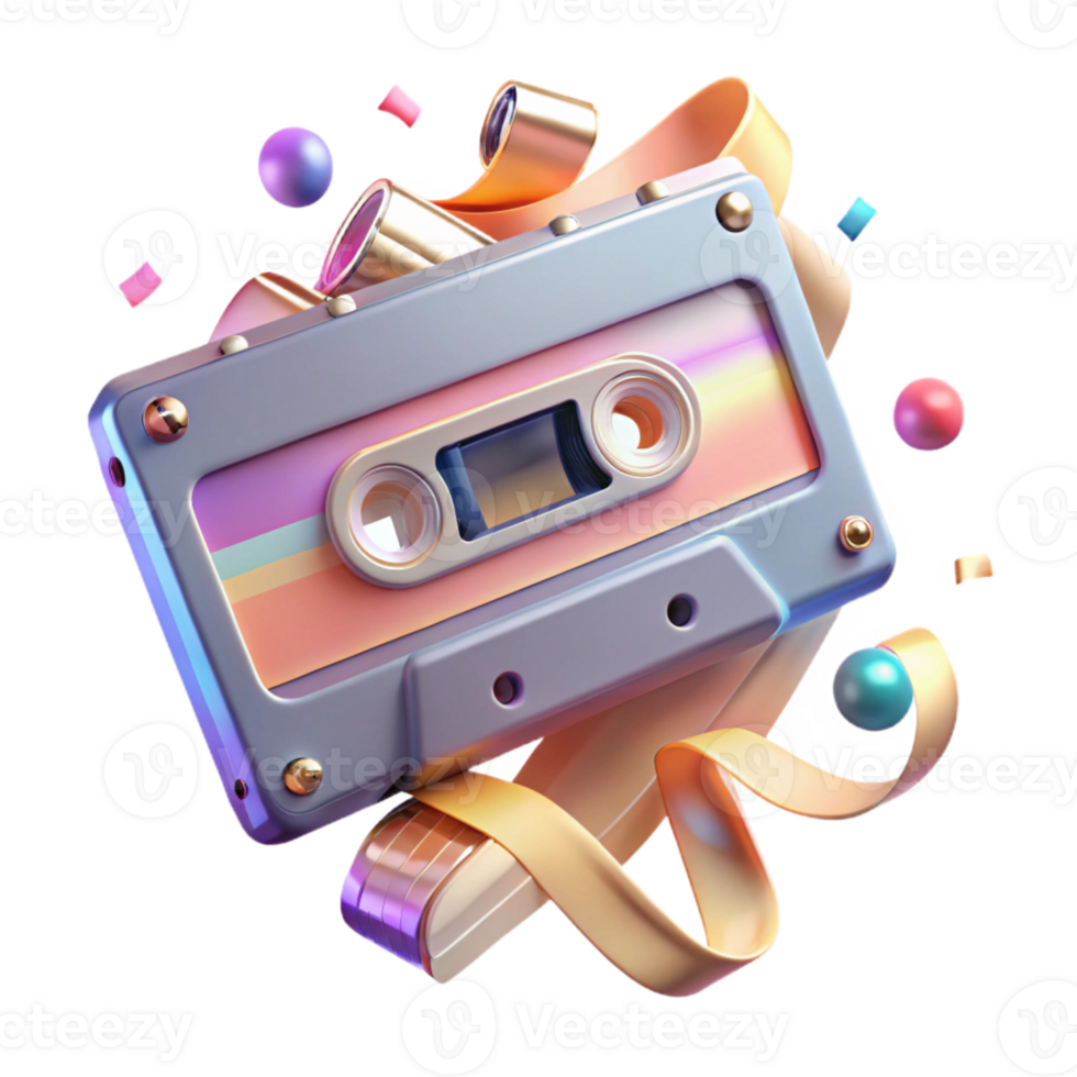 wonderful vintage Retro Cassette Tape Transparent with Magnetic Tape for Music Nostalgia authentic png