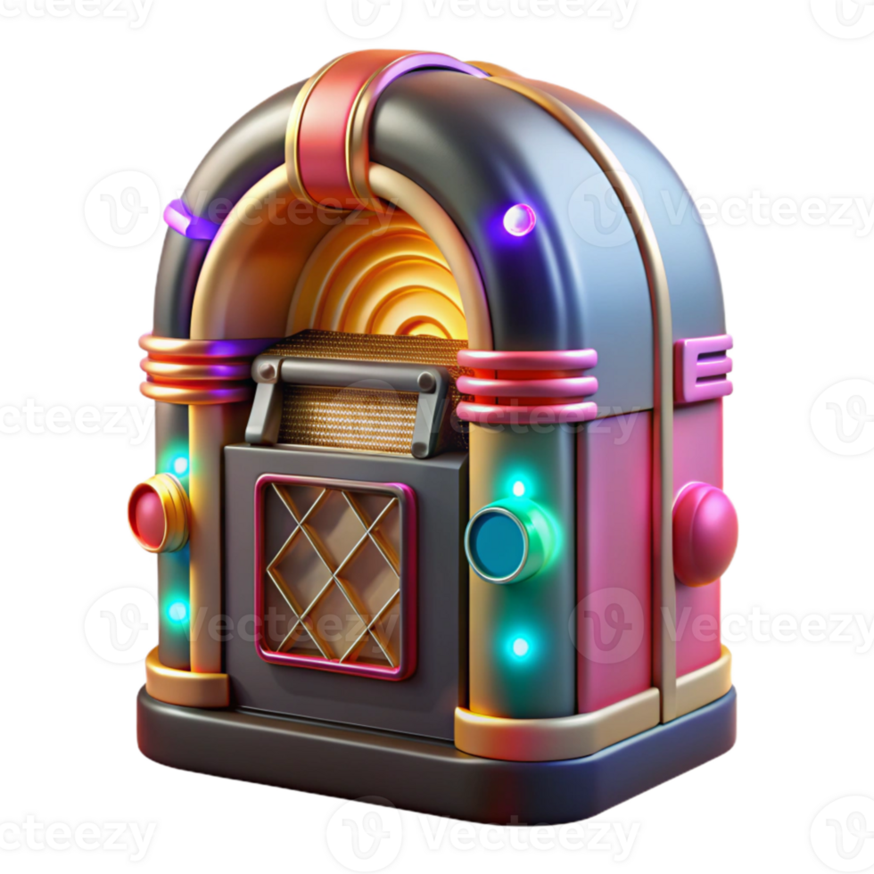 serene artistic Retro Jukebox Transparent with Colorful Lights for Music Entertainment original png