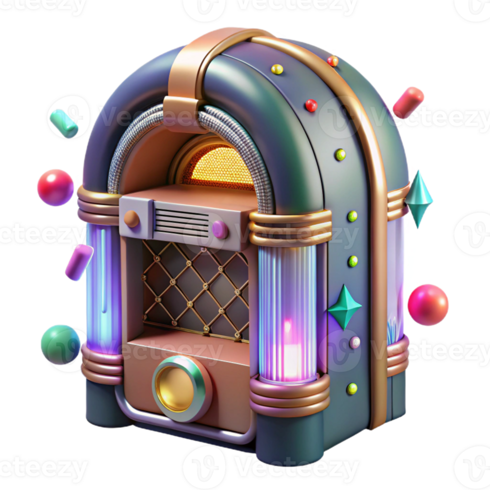 wonderful artistic Retro Jukebox Transparent with Colorful Lights for Music Entertainment authentic png