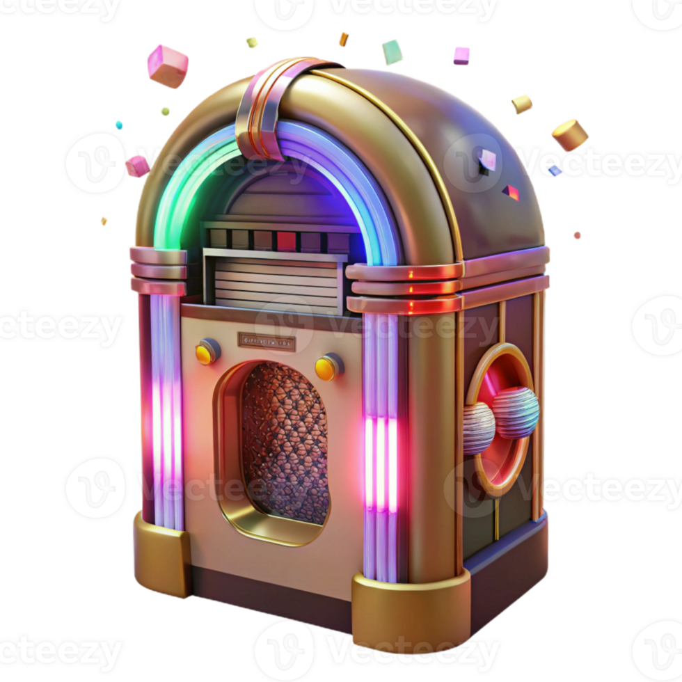 stunning abstract Retro Jukebox Transparent with Colorful Lights for Music Entertainment premium png