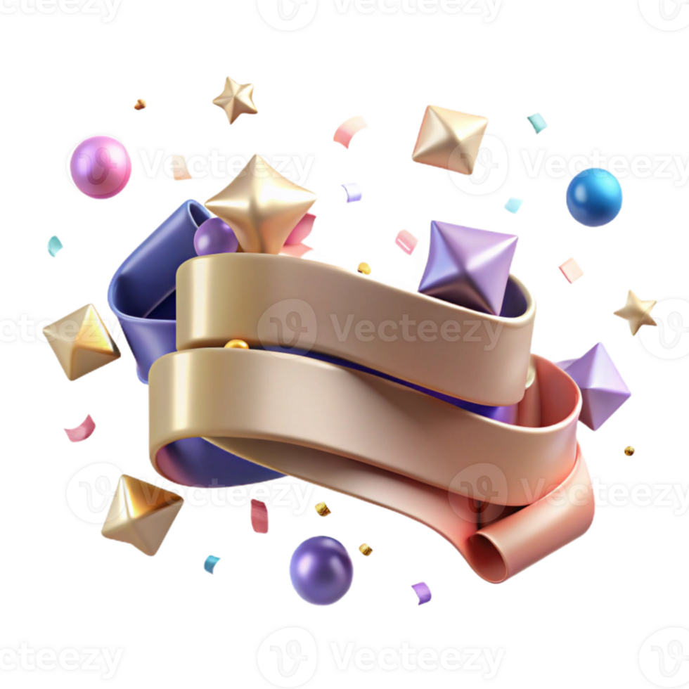 dramatic modern Ribbon Banner Happy Birthday Isolated for Greeting Cards authentic png